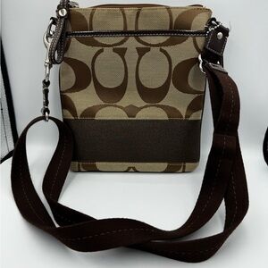 Authentic COACH Crossbody Bag Adjustable Strap Signature Logo Brown/Tan